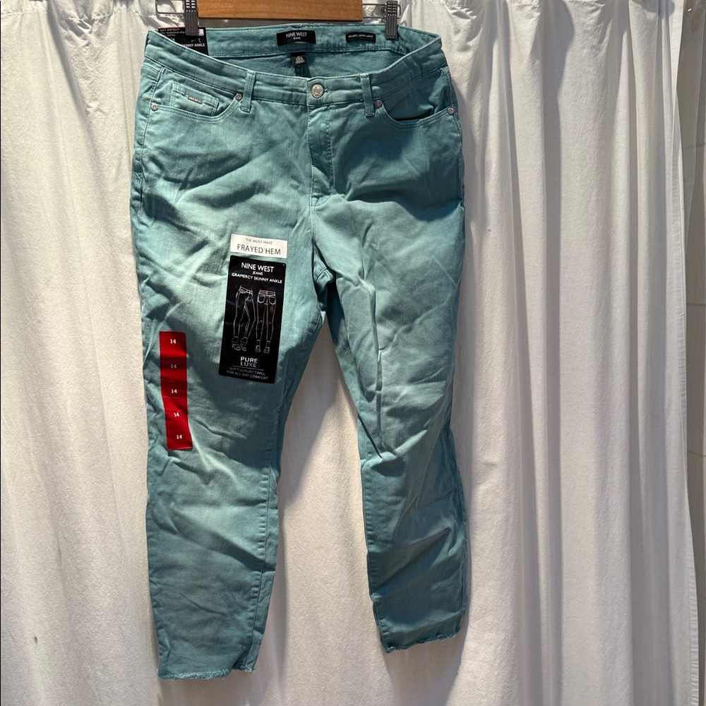Nine West Stretch Jeans— Seafoam Green with frayed bottom edge Skinny Jeans